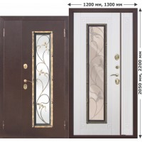 Входная металлическая нестандартная дверь со стеклопакетом Венеция  Венге/Белый ясень