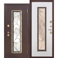 Входная металлическая дверь со стеклопакетом Плющ Венге/Белый ясень